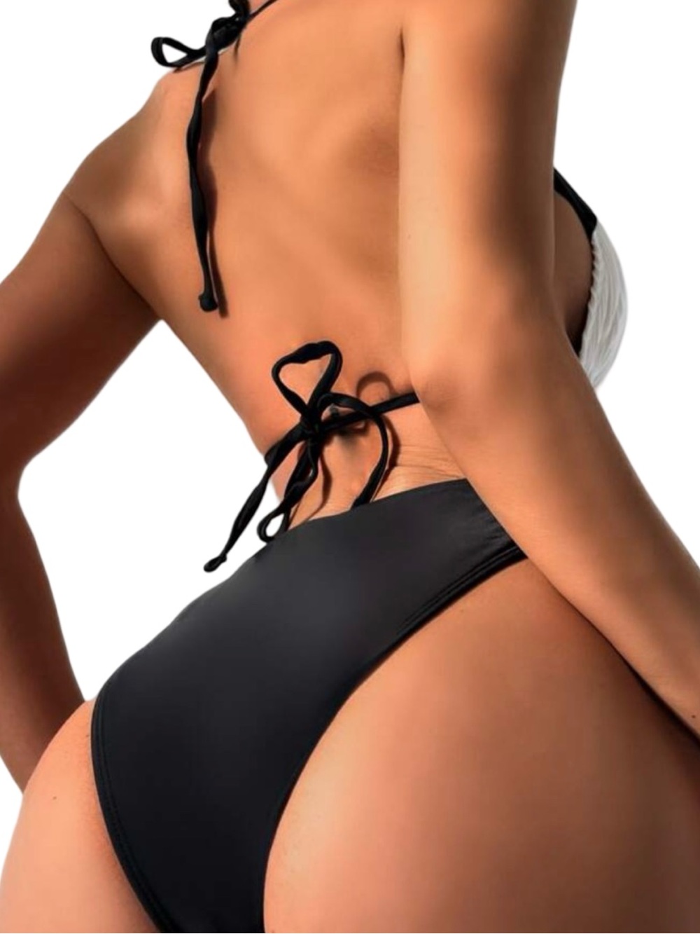 Black & Cream Pleated Triangle Bikini Set with Gold Ring Detail | NWOT - Picture 6 of 7